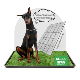 atboma Dog Grass Pad with Tray, 45×34in XL Litter Box, 2×Grass Pad for Dogs Potty Washable, Thick Soft Odor-Free Hemmed Dog Pee Grass, Indoor Potty Training Balcony