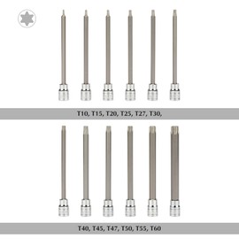 EMENTOL 12PCS 3/8" Drive Extra Long Torx Bit Socket Set, CR-V, S2 Steel, 5.9" Length Star Bit Socket Set, T10 - T60