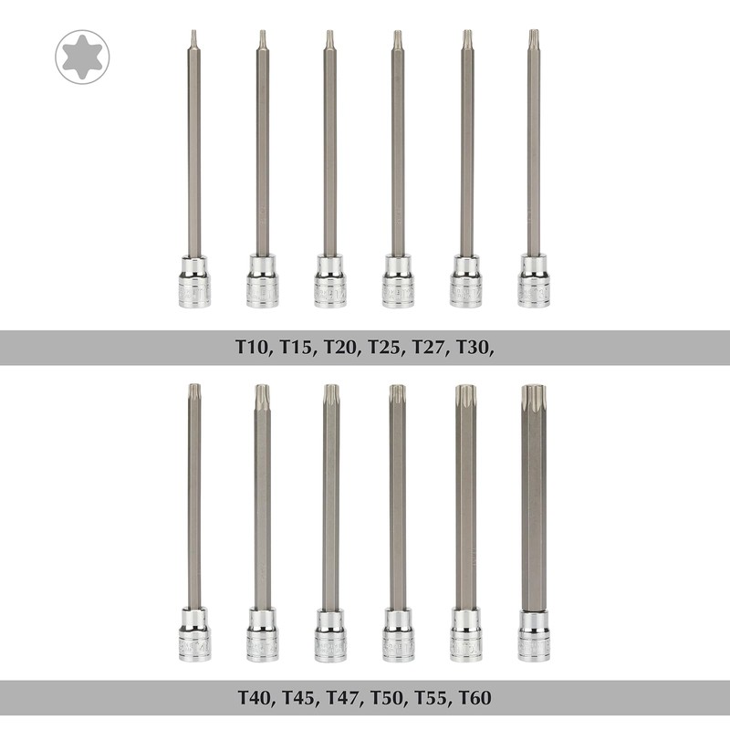 EMENTOL 12PCS 3/8" Drive Extra Long Torx Bit Socket Set,