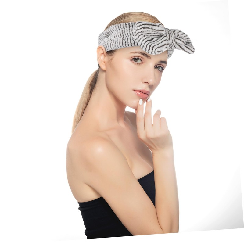 Baluue Beauty Facial Headband Striped Bow Hair Band for Makeup