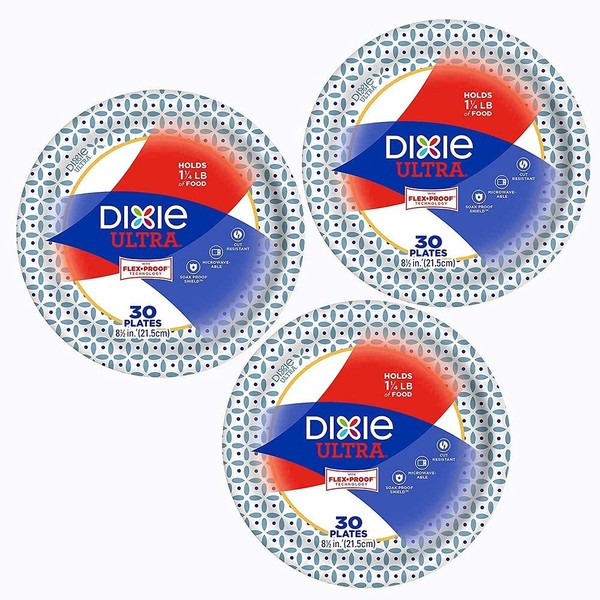 Dixie Ultra Heavy Duty Disposable 8.5" Paper Plates - Medium Plate (30 ct) (Pack of 3) Styles May Vary