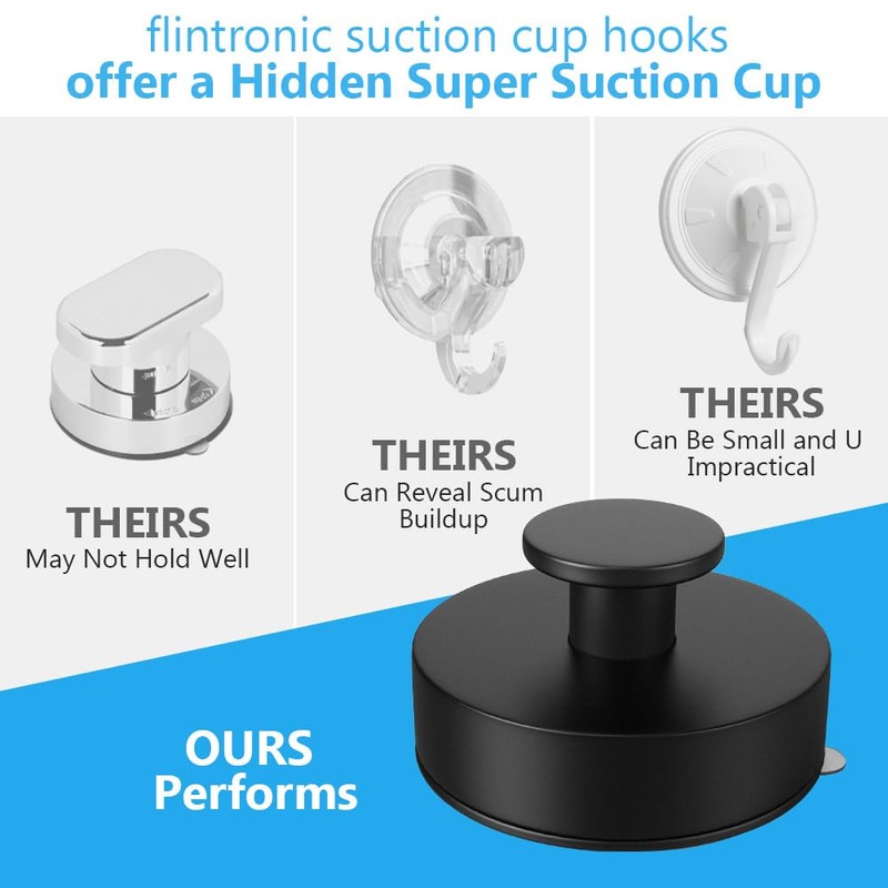 flintronic flintronic 2PCS Schwarz Wandhaken 2 Stck, Saugnapf Haken, Saugkn?pfe