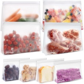 SPLF 8-Pack Reusable Silicone Storage Bags, BPA-Free, Leakproof, Dishwasher Safe (4 H