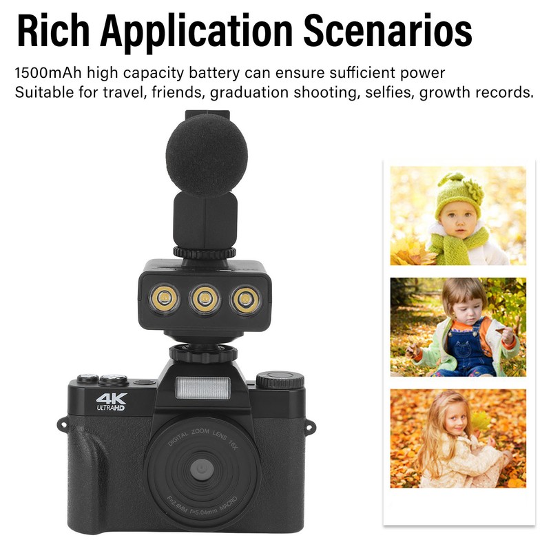 Digital Camera with Microphone Fill Light 1500mAh 3 In 16x