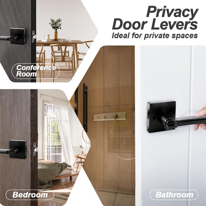 KAMOTA Privacy Door Levers, 3 Pack Matte Black Door Handles,
