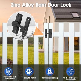 YogePote Sliding Barn Door Lock, 90/180 Degree Hardware Heavy Duty Screen Door Latch, Flip Gate Latches for Barn, Gate, Garden, Cabinet, Bathroom, Outdoor, Fence, Pet Cage (Black-2pcs)
