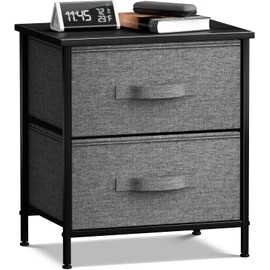 Sorbus Nightstand with 2 Drawers - Bedside Furniture End Table Night Stand - Steel Frame, Wood Top & Easy Pull Modern Print Fabric Bins - Small Dresser & Chest for Home, Bedroom Accessories & Office