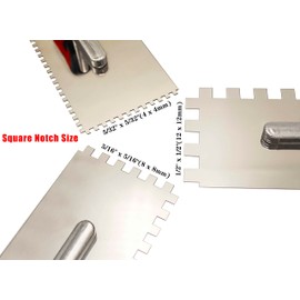 Tile Tools Stainless Steel Square Notched Trowel Set 3 PC (Notch Size: 5/32" & 5/16" & 1/2") Masonry Hand Kit for Wall Floor Tiling Installation
