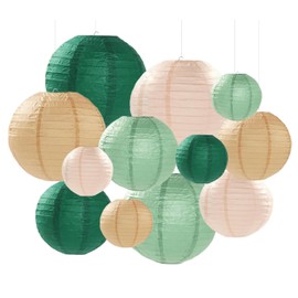 Capesaro Sage Green Paper Lanterns Decorative 12pcs Party Hanging Decorations for Rustic Party Bridal Shower Wedding Baby Shower Graduation Anniversary Neutral Room Decor