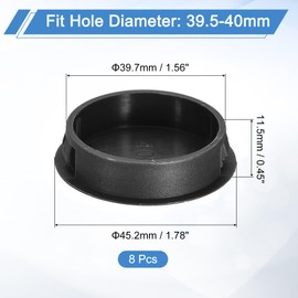 QUARKZMAN Pack of 8 40 mm (1-9/16 inch) Nylon Hole Plugs, Nylon Plastic Blanking Plugs, Pipe Plugs, Black, Round Snap Lock Holes for Industrial Supplies, Kitchen Cabinet, Cupboard, Chair