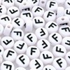 Amaney Letter Beads F 100pcs 7x4mm White Round Acrylic Black