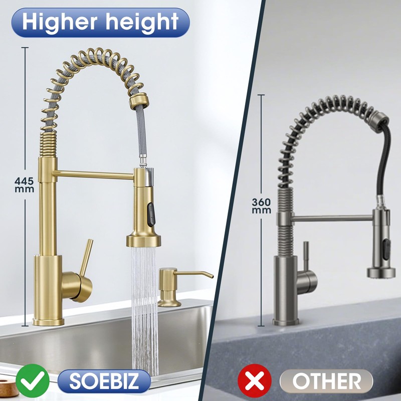 SOEBIZ Kitchen Faucet with Soap Dispenser, 2-Mode Sprayer