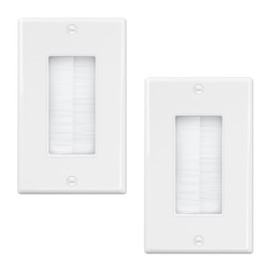 Iwillink Brush Wall Plate (2 Pack), Cable Pass Through Insert for Wires, Single Gang Cable Access Strap, Wall Socket for HDTV, Home Theater Systems (White)