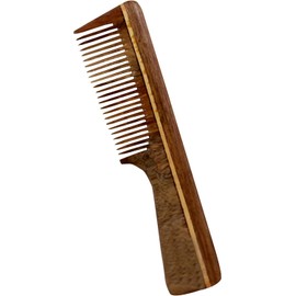 THE Unltd India finest Neem wood Handmade Comb For Detangling Long, Thick and Wavy Hair, Wide Tooth Structure for Gentle Grooming Anti Static (Fine Teeth with handle-2)