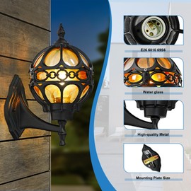 Zanritelit Black Soccer Ball Outdoor Wall Lights for Garden Doorway Patio Porch Garage Front Door, 2 Pack Sphere Outside Wall Lantern, Anti-Rust Waterproof Globe Exterior House Lighting Fixtures