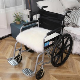 Pinbola Genuine Australian Sheepskin Wheelchair Cushion Comfortable Fluffy Wool Wheelchair Chair Pad for Most Wheelchair 19" X 19 "
