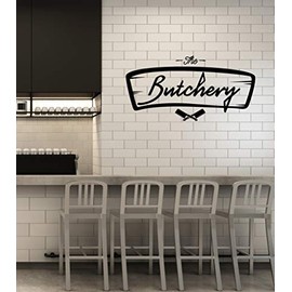 Vinyl Wall Decal Butcher Shop Beef Meat Butchery Knifes Stickers Mural Large Decor (g3820) Black
