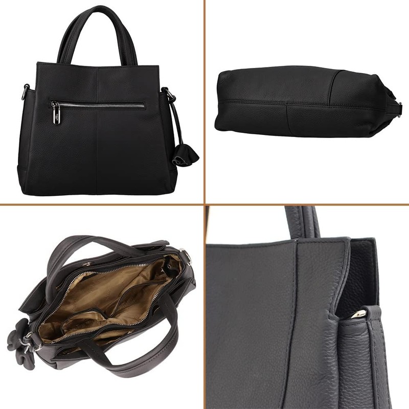 Balcos Women's Genuine Leather Handbag Shoulder Bag with Charm 2-Way