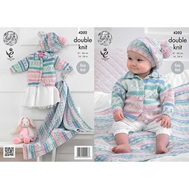 King Cole 4202 Knitting Pattern Babies Cardigan Blanket and Beret to Knit in Cherish DK