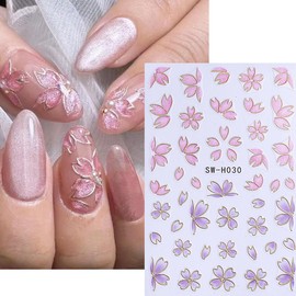 5 Sheets Flower Nail Decals for Nail Art Hot Stamping Floral Nail Stickers 3D Self-Adhesive Nail Design Stickers Women Spring DIY Colorful Floral Nail Art Supplies Nails Decoration