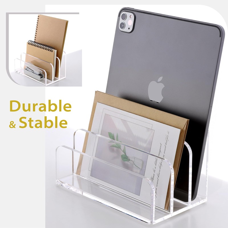 SANRUI Acrylic Mail File Organizer Sorters for Desk, 3 Upright