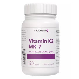 VitaCosmoX Vitamin K2 MK-7 120 mcg, 120 Capsules - Gluten Free and Non-GMO MK7