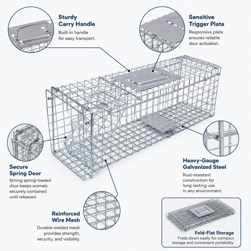 Large Animal Trap Cage for Live Capture – Foldable Stainless
