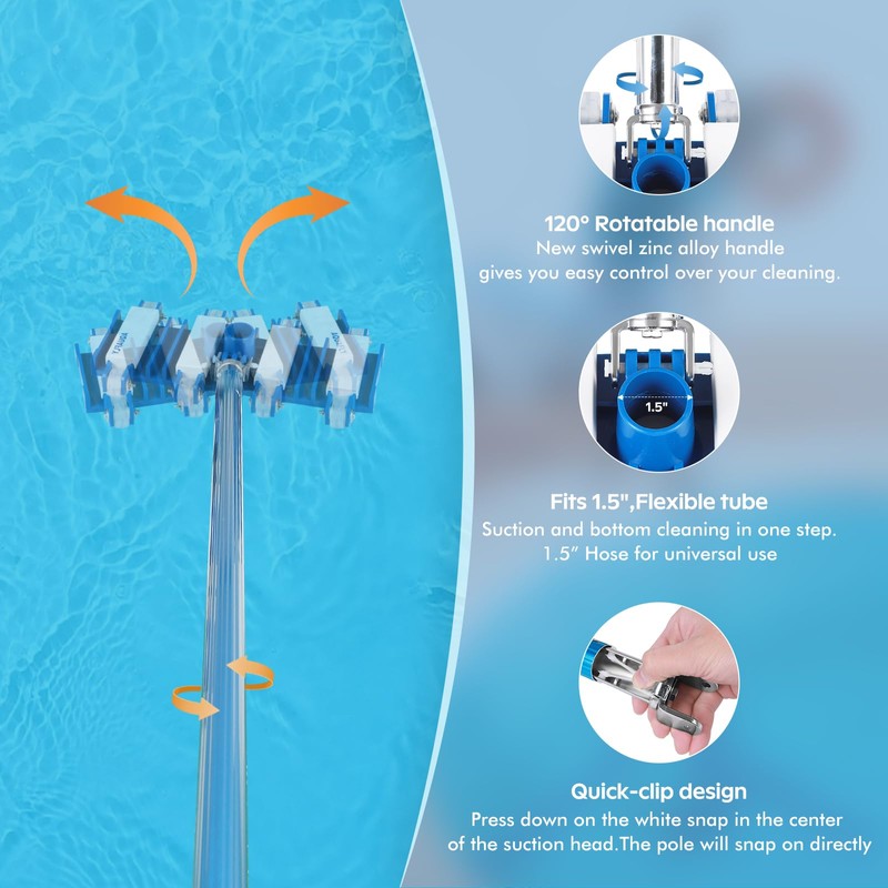 Pool Vacuum Head, Manual Cleaning Vacuum with Wheels 14'' Heavy