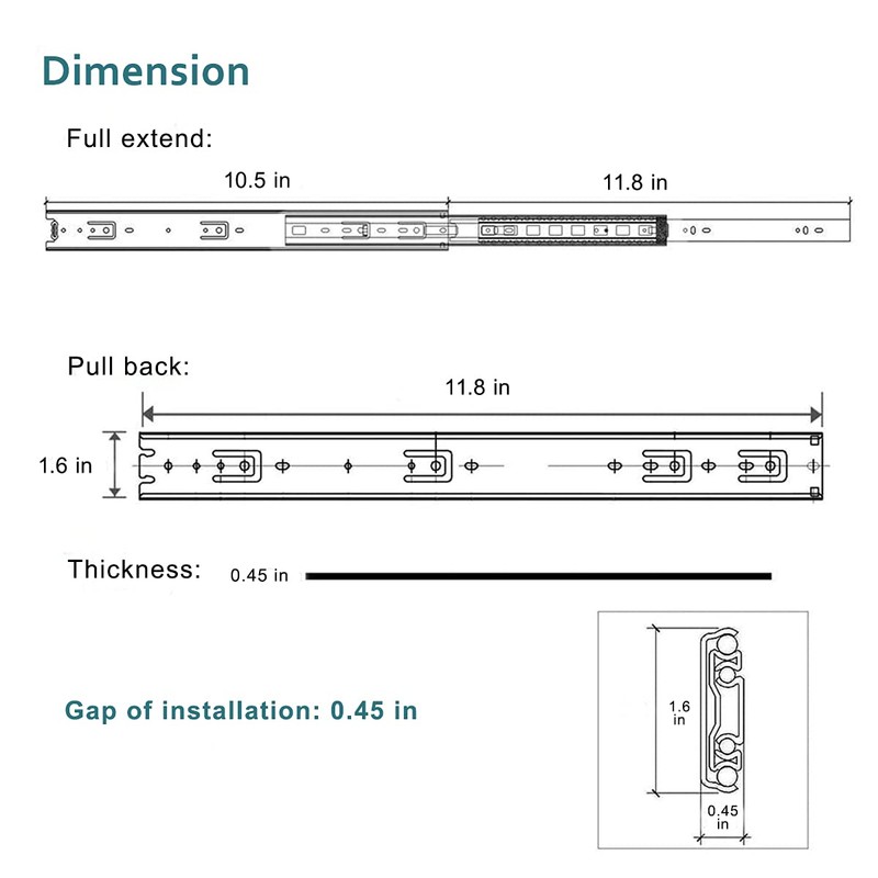Full Extension Less Noise Drawer Slides 12 Inches, Drawer Slide