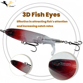 Castaic Topwater Fishing Lures Set Popper Lures for Bass Catfish Pike Perch Bass Lures with Floating Rotating Tail Artificial Hard Bait Multiple Colors (Red White)