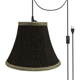 Aspen Creative, Black & Brown, 70157-21 One Plug-in Swag Pendant Light Conversion Kit with Transitional Bell Fabric Lamp Shade, 12" Width