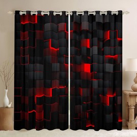 Erosebridal - Cortinas opacas 50% rojas y negras para niños, adolescentes, sala de juegos de 38 pulgadas de ancho x 45 de largo, cortinas geométricas de neón a cuadros abstractos cuadriculados a