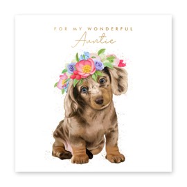 Central 23 - Cute Auntie Birthday Card - 'For My Wonderful Auntie' - Pretty Birthday Card for Auntie - Sweet Birthday Card for Her - Dog Birthday Card - Comes with Cute Stickers