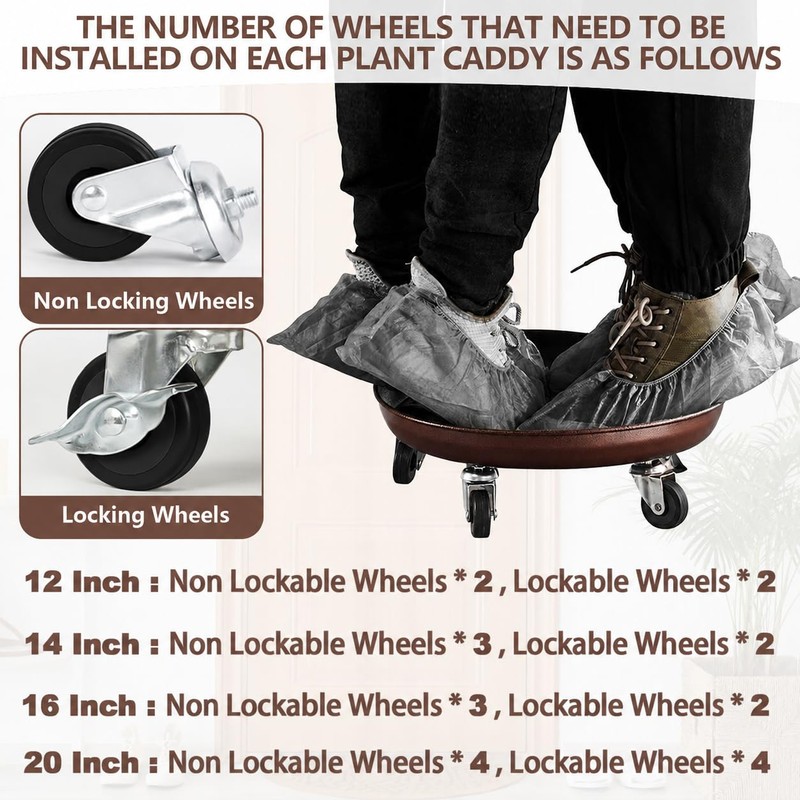 16" Metal Rolling Plant Caddy with Wheels, Indoor Outdoor, 2-Pack
