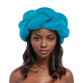 Exaggerated Big Braid Head Band African Raw Silk Turban Cap for Women Nigeria Wedding Party Headpiece Female Headband (One Size,Lake Blue)