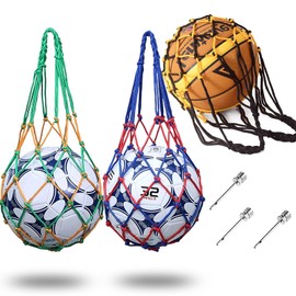 YIFLorine TANG Ball Net Bag, Pack of 3 Basketball Net, Nylon Ball Net, Portable Ball Net Sports with 3 Ball Pump Needles, Football Net Bag Ball Net for Football, Volleyball and Basketball