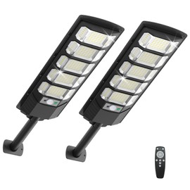 Ehowdin 2Pack 6500K Solar Street Lights Outdoor Dusk to Dawn, 240PCS 5730LEDs Solar Light Outdoor IP67Waterfroof, Security Flood Lights Motion Sensor with Remote Control for Parking lot, Yard,Street