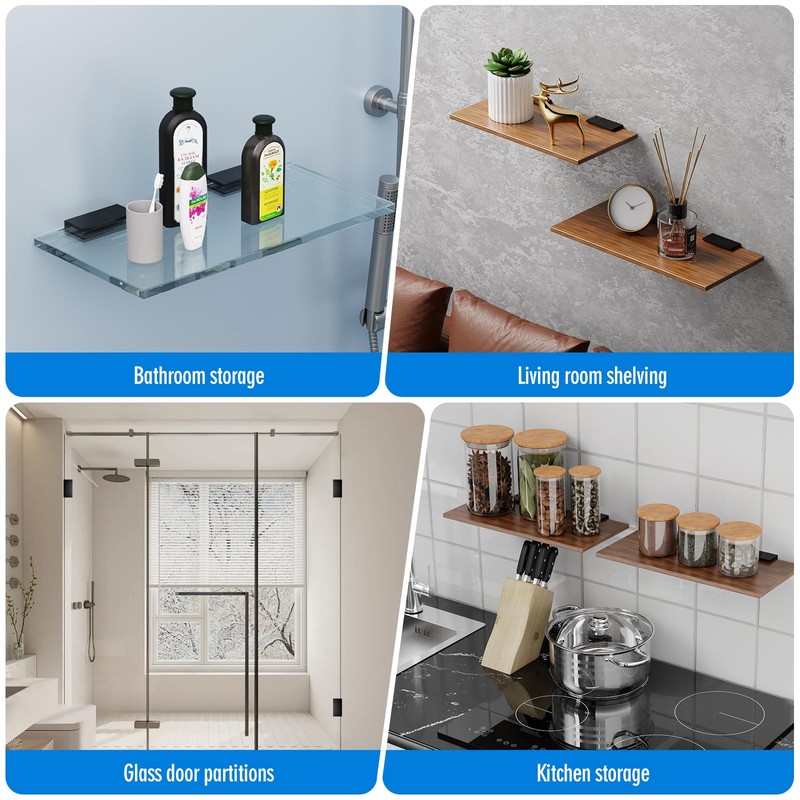 Ranbo 2 Pcs Frameless Glass Clamp Brackets for Shelf and