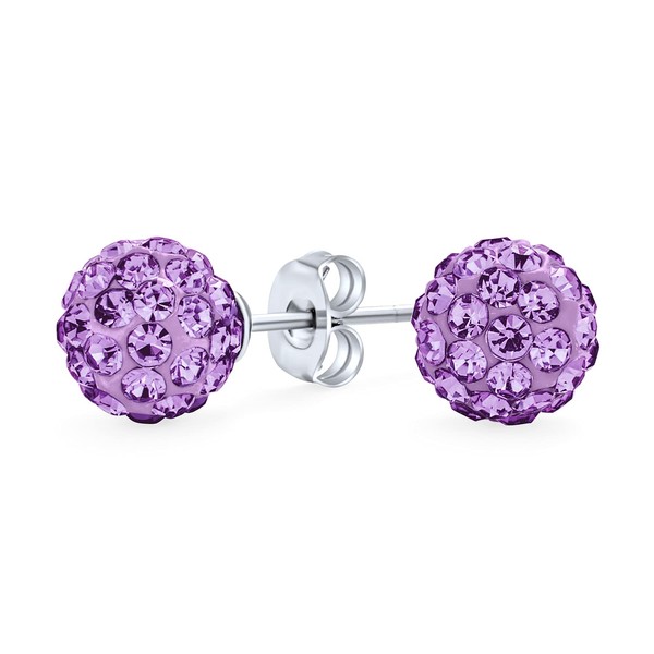 Light Purple Lavender Pave Crystal Disco Ball Stud Earrings for