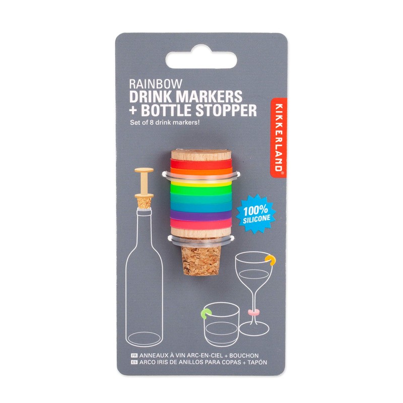 Kikkerland – Rainbow Wine Rings & Stopper - Multi Colour