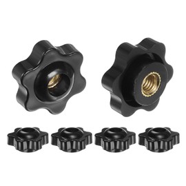 HARFINGTON 6pcs Star Knobs M6 Female Thread 25mm 6-Point Plastic Head Brass Insert Through Hole Screw-in Threaded Hand Knob Clamping Handle, Black