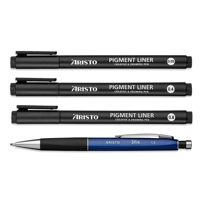 Aristo AR23539 Pigment Liner Creative Set of 4 (3 Fineliners