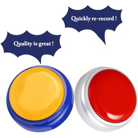 Record Talking Button Dog Talking Button Set Record & Playback Any 30s Message-Answer Buzzer (2 Pack) (Silver+Blue)