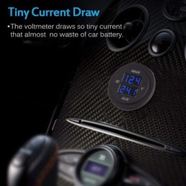 MNJ Motor LED Digital Double Voltmeter, DC 12-24V Dual Voltage Meter, Round Panel Voltmeter Voltage Monitor, Car Digital Voltmeter Car Voltage Gauge for Car Pickup RV Truck Dual Battery Pack - Blue