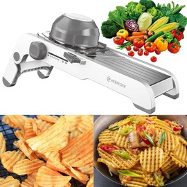 24-In-1 Mandoline Slicer for Kitchen with Waffle Fry Cutter Blade,Adjustable Kitchen Mandoline Slicer,Food Chopper,Safe Mandoline Food Slicer,Mandolin with Waffle Fry Cutter-Grey