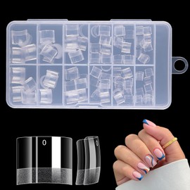 LIONVISON Short Square Nail Tips, 240pcs Half Matte Nail Tips for Acrylic Nails Professional, Half Cover No C Curve Nails Tips Nail Extension for Home DIY and Nail Salons 12 Sizes