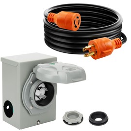 OPL5 30 Amp Generator Cord and Pre-Drilled Power Inlet Box, 15 Feet 30A Generator Extension Cord 4-Prong 120/250V 7500W, NEMA L14-30P/L14-30R, Generator to House Hookup Kit, ETL Listed