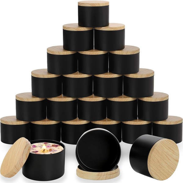 ABK 24PCS 4oz Black Candle Tins, Black Matte Candle Jars