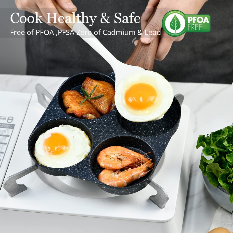 4-Cup Egg Pan Nonstick for Breakfast Brunch, Pancake Pan with