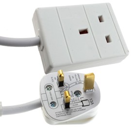 kenable 1 Gang Single Way UK 13A Mains Power Socket Extension Lead White 1m [1 metres]